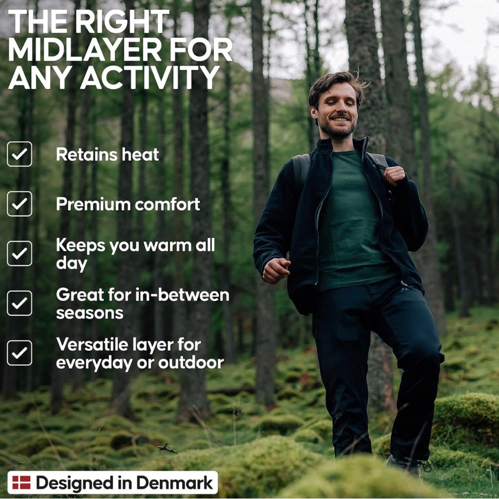 DANISH ENDURANCE Men's Micro Fleece Jacket, Thermal, Full Zip, Breathable - Picture 2 of 3
